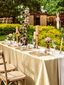 1pc Satin Tablecloth, Rectangular Sequin Silk Tablecloth, Smooth Fabric, Suitable For Wedding Banquet Party Events, Champagne Color, Room Decoration - Champagne Gold - View 8