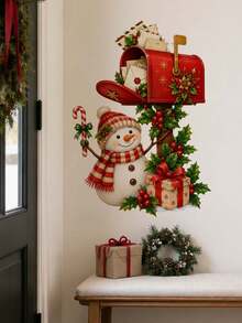 1pc Christmas Snowman & Mailbox Wall Sticker, Cute Snowman With Letters Holly & Gift Box Wall Decal, Self-Adhesive Removable Waterproof PVC Peel And Stick Wall Decor For Living Room Bedroom Entryway, Holiday Home Decoration - Christmas Snowman Mailbox Theme - View 11