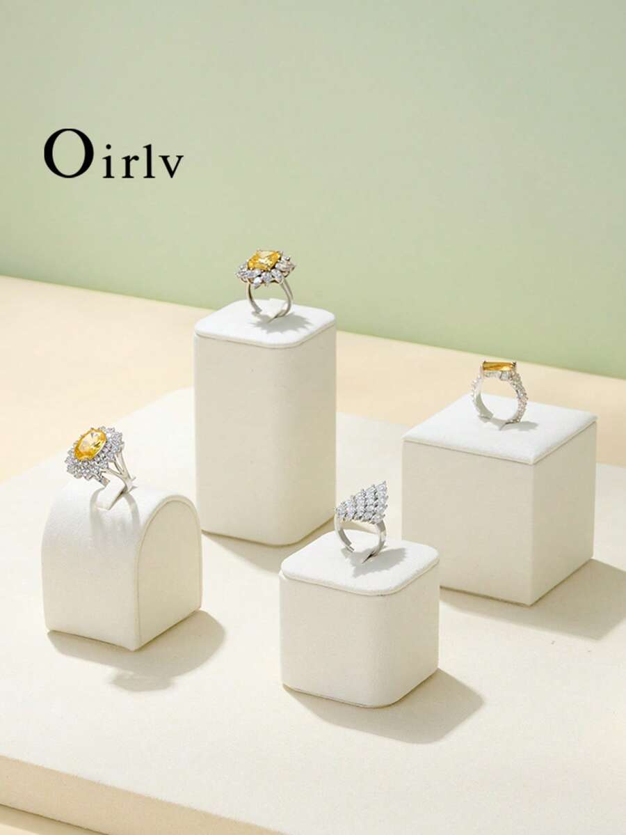 Oirlv Microfiber Ring Display Stand Ring Holder Jewelry Display Organizer Showcase Props For Retail Store Counter Home Jewelry Personal Collection - Beige - View 1