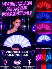Multi-Color Foldable LED Light-Up Handheld Short Fan, Sweet Fairy Cyberpunk Street Style Decorative Accessory For Weddings, Parties, Music Festivals, Carnivals, Halloween, Stage Performances, Traditional Dance And Photography - View 5