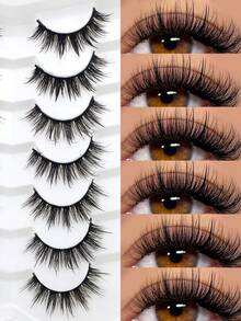 7 Pairs Wet-Look Dense Curly 3D Fluffy Faux Mink Eyelashes, One-Piece Beginner-Friendly Soft Lightweight Reusable Natural Fit False Eyelashes - Black - View 2
