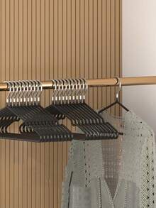 20/30/50 Household Clothes Hangers With Angle-Free, Non-Slip Hanging, Anti-Curvature Coated Drying Rack - Black - View 7