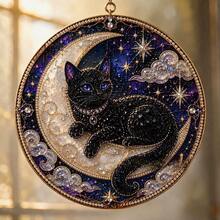 Vintage Mystical Black Cat Round Acrylic Window Hanging Light Catcher, Witchy Suncatcher, Home Window Decor, Halloween Wall Ornament, Gothic Art Hanging, Aesthetic Room Decor - Multicolor - View 10