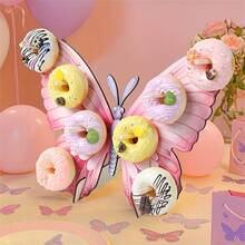 1 Set Pink Butterfly Shaped Wooden Donut Stand, Butterfly Shaped Donut Display Rack Frame, Birthday Table Centerpiece Decoration, Birthday, Anniversary, Baby Shower, Bridal Shower, Wedding Decoration Donut Stand - Butterfly - View 1