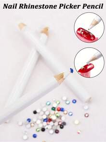 1/4/12pcs Rhinestone Wax Pencil, Rhinestone Pickup Pen Set, Crystal Gemstone Pickup Tool, DIY Nail Art Decoration Pickup Pen (White) - A - View 5