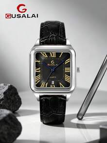 GUSALAI Square Roman Numeral Men's Quartz Watch With PU Strap, Calendar, Business Style, Multiple Colors Available, Suitable For Daily Wear And Holiday Gifts - one-size - View 16