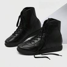 Men's Black Fashion Lace-Up Low-Top Flat Casual Sports Shoes - Black - View 2