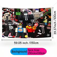 Roblox 1pc 150*100cm Roblo Casino Theme Backdrop, Cartoon Game Character Poker Dice Roulette Print Rectangular Photo Background, Birthday Game Night Casino Theme Party Decoration - Forsaken Chance Background - View 6