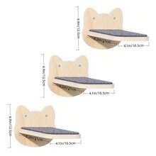 Cat Wall Shelf Steps, Cat Head Shaped Wooden Climbing Frame With Felt Scratching Pad, Wall-Mounted Indoor Cat And Kitten Furniture - Apricot - View 9