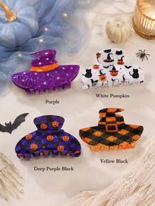 Personalized Halloween Hair Claw Clip, Custom Engraved Name, Spooky Pumpkin Witch Hat Hair Accessories Birthday Party Gift For Her, Custom Name Gift - Multi-color Halloween Hair Clip - View 9