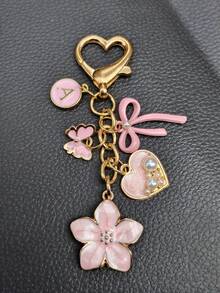 1pc 26 Letter Enamel Floral Keychain Pendant, Creative Key Ring Decorative Accessory, Car Key Chain, Bag Charm, Suitable For Friends, Family, Valentine's Day Gift, Birthday Gift, Holiday Gift, Party Favor - Multicolor - View 18