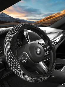 1PC New Multi-Color Car Steering Wheel Cover With Rhinestones, Elastic, No Inner Ring, Wavy Design, All-Season Universal, Hot-Stamping Rhinestone, Fashionable Anti-Slip Steering Wheel Protector - Multicolor - View 6
