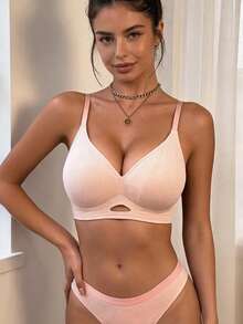 2pcs Solid Color Minimalist Striped Wireless Bra, Side-Smoothing Anti-Sagging Sports Back-Support Bra - Multicolor - View 3