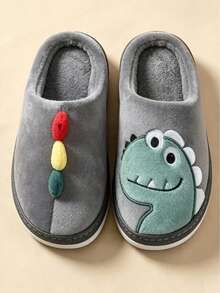 Kids Winter Warm Indoor Plush Dinosaur Slippers For Boys And Girls - Grey - View 5