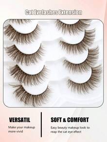 7 Pares de Cílios Postiços 3D Fofos Estilo Raposa Marrom, Cauda de Olho de Raposa C-Curl Colorida, Volumosos, Encaracolados, Macios e Leves, de Pelo Sintético de Vison, para Palco e Presente de Natal - Castanho - Visão 6