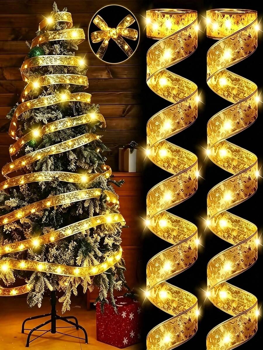 1 buah Lampu Pita untuk Dekorasi Pohon Natal, Lampu Peri Pita Perak, Cocok untuk Pohon Natal, Pernikahan, Pesta Ulang Tahun, Dekorasi Rumah Saat Liburan, Dekorasi Pesta, Hadiah Ulang Tahun, Lampu Hias Beruntai