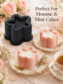 1pc Flower-Shaped Cake Mold, Creative Dessert Baking Pan For Mousse, Pudding, Cheesecake, Chocolate, Birthday, Wedding, Party, Home Kitchen, Easy Release, Decorative Baking Tool, Elegant Design - Black - View 3