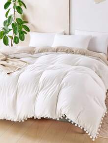 1pc Color Blocked Single Duvet Cover, White Front, Close Fitting Camel Color, Paired With Chromosphere Bedding -1 Down Duvet Cover (Without Core), Soft Polyester Fiber, Breathable And Machine Washable, Bohemian Style - White - View 6