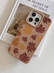 1pc Vintage Autumn Maple Leaf Faux Suede Brown Skin-Friendly Phone Case Covers, Girls Autumn Thanksgiving Faux Leather TPU Soft Shell Full Coverage Anti-Drop Compatible With IPhone18 Pro 18 ProMax 17 16 15 14 Pro Max Fast Shipping - Brown - View 5