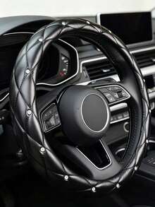 1pc Pink Crystal Inlaid Ultra-Fine Fiber PU Universal Car Steering Wheel Cover, 14.5-15 Inch, Soft Anti-Slip Breathable Durable, With Diamond Stitching, Car Interior Accessory, Suitable For Female Drivers - PU Crystal Steering Wheel Cover - View 6