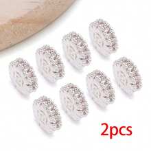2pcs Silvery Plated Cubic Zirconia Spacer Beads Rhinestone Round Flat Heart Twist Metal Spacers For DIY Bracelet Necklace Jewelry Making Findings - Silver - View 24