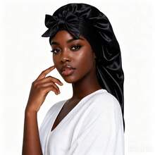 1pc Long Satin Silk Sleep Cap, Women's Sleep Cap, Silky Drawstring Sleep Cap, Suitable For Braids And Curly Hair, Plus Size Satin Sleep Cap With Elastic - Multicolor - View 13