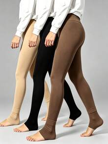 3 Pairs Women's Thermal Lined Stirrup Open Toe Leggings, Colorful Tights, Autumn/Winter Tight Warm Outfit - Multicolor - View 3