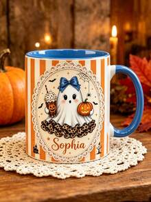 Personalized Halloween Ghost Mug, Customized Name Cute Ghost Coffee Cup, Pumpkin Spice Autumn Mug, Spooky Gift For Her - Multicolor - View 8