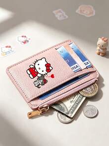 SANRIO Dompet Kartu Tipis Kulit PU Motif Hello Kitty dengan Kantong Koin Berresleting, Dompet Pendek Multi Slot Kartu dengan Kantong Depan Kompak untuk Kartu Identitas dan Kartu Kredit - MultiWarna - View 6