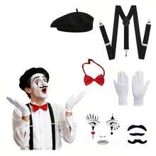 Halloween Clown Cosplay Costume Set With Solid Color Beret, Bandana And Gloves For Stage Performance - Multicolor - View 2