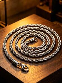 1pc Men's Stainless Steel Fashionable And Simple Rope Chain Necklace, The Perfect Jewelry Accessory - Multicolor - View 5
