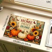 Alfombrilla Absorbente con Estampado Floral & Calabaza de Otoño / Alfombrilla de Secado / Alfombrilla de Secado para Máquina de Café & Platos - Protector de Superficie de Poliéster Absorbente con Respaldo de Goma Antideslizante, Decoración de Encimera de Cocina - Mantel Individual para Bar en Casa & Mesa de Comedor - Multicolor - Ver 10