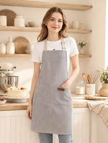 1pc Custom Embroidered Striped Apron, Personalized Text Apron With Front Pocket, Adjustable Shoulder Straps, 5 Optional Colors, Household Cooking Baking Apron, Ideal Holiday Gift For Mom, Dad, Wife, Husband, Family Members For Kitchen, BBQUse - Multicolor - View 10