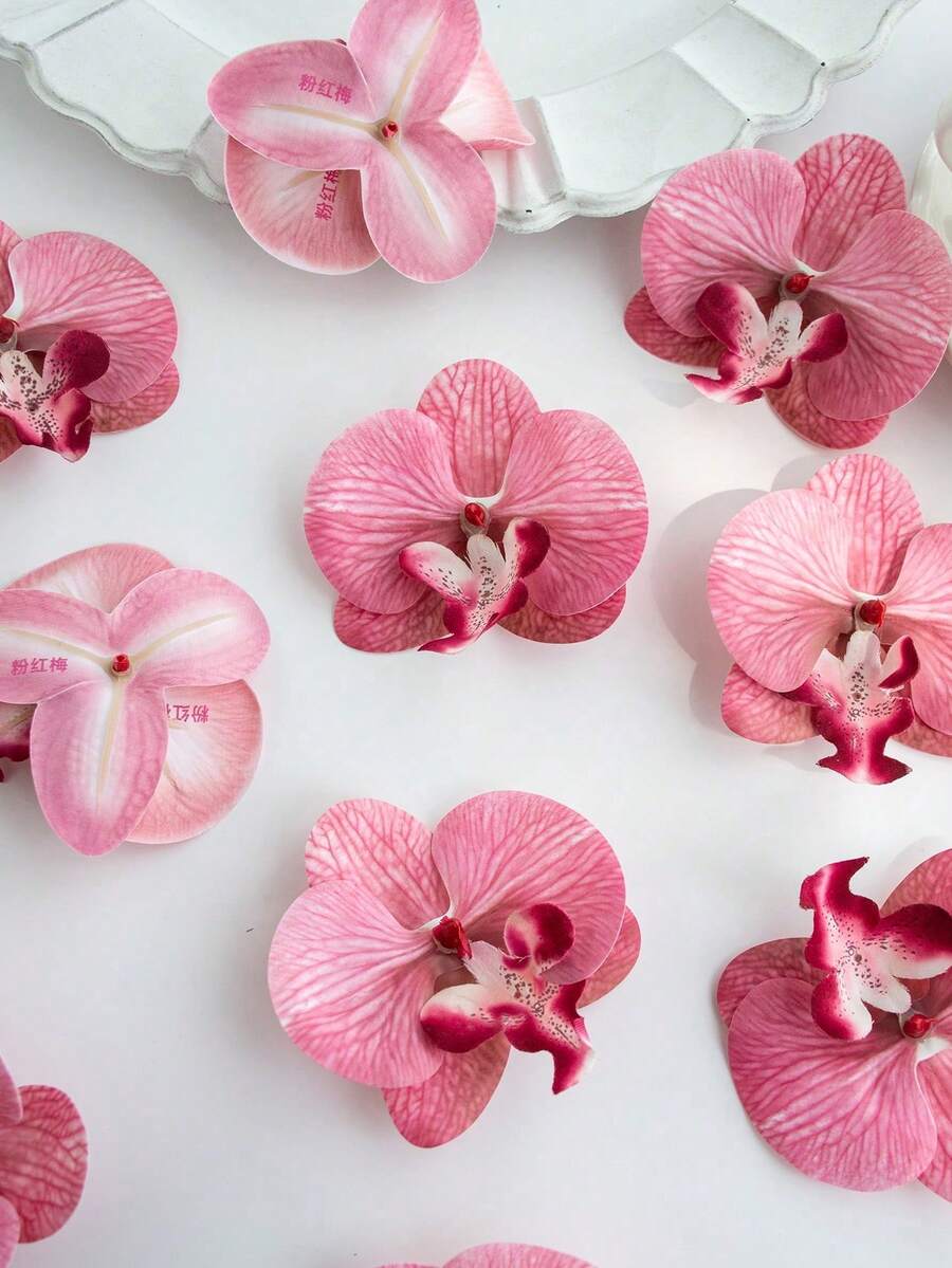 10/30 Pcs/Set Artificial Silk Phalaenopsis Orchid Bridal Bouquet, Valentine's Day Artificial Plants, Wedding Decoration, DIY Floral Wreath Materials, Bridal Handheld Flower Decoration Accessories, Wedding Car Decoration, Door Arch Decoration, Home Restaurant Bedroom Vase Decoration, Birthday Party Decoration Materials, New Year Gift, Graduation Season - Hot Pink - View 1