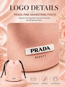 Prada Pink Drawstring Storage Bag, 15.5cm Wide X 20.5cm High, 1pc, Soft And Lightweight Fabric, Drawstring Closure, Suitable For Storing Makeup And Miscellaneous Items For Outings, Gift For Friends And Family - Pink - View 8