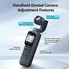 Cámara de Acción Portátil de Mano 4K HD con Estabilizador Gimbal Inteligente, Enfoque Automático Rápido y Seguimiento, Compatible con Trípode, Adecuada para Grabación de Video, Fotografía con Dron, Uso Doméstico, Grabación de Viajes, Transmisión en Vivo, Seguimiento de Rostro/Objeto y Grabación en Tarjeta SD - Ver 4