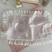 10/12/18/20/24入 花卉刺繡蕾絲飾邊餐墊，橢圓極簡INS風裝飾攝影背景布 - 白色 - 查看 1