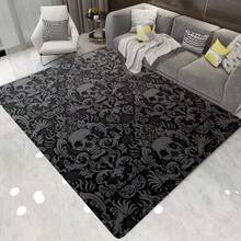 1pc Gothic Skull Print Area Rug, Anti-Slip Non-Slip Flannel Super Soft Living Room Carpet, Crawling Mat For Indoor Living Room, Bedroom, Game Room, Home Decor Room Decoration - Black - View 6