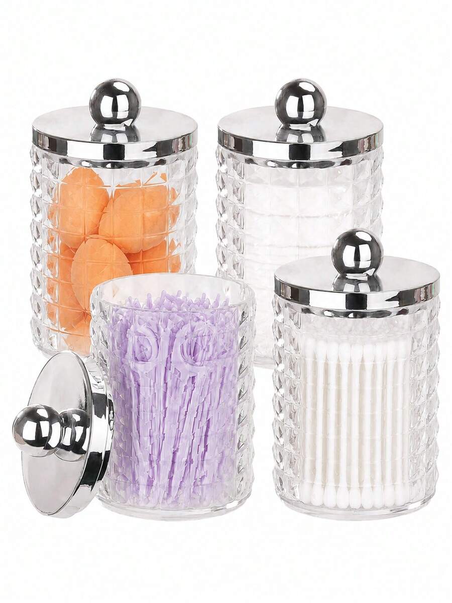 Bathroom Vanity Storage Containers With Lids, Clear Diamond Qtip Holder Jars For Swabs Floss Picks And Cosmetic Accessories - Multicolor - View 1