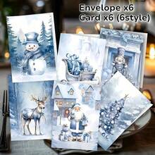 1 Set Christmas Holiday Thank You Card Set - With Envelopes, Includes 6 Cards And 6 Envelopes, Perfect For Winter Holiday Gatherings. Featuring Designs Of Blue Santa, Snowman, Blooming Flower, Reindeer And Christmas Tree, Suitable For Christmas, Thanksgiving, Birthday Parties And Celebrations, Blank Inside, 3D Display, High-Quality Paper. - 6 Greeting Cards + 6 Envelopes - View 6