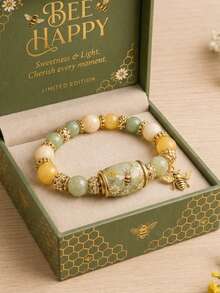 1pc Healing Crystal Circle Hummingbird Sunflower Bee Bracelet, Daily Wear, Gift - Multicolor - View 2