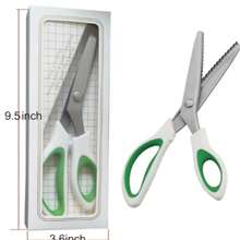 Green Safety Edge Scissors, Comfortable Grip, Hand-Held Serrated Sewing Scissors, Professional Tailoring - Zigzag Stitch - View 1