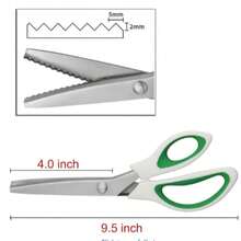 Green Safety Edge Scissors, Comfortable Grip, Hand-Held Serrated Sewing Scissors, Professional Tailoring - Zigzag Stitch - View 2