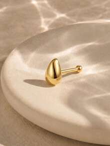 1Pc 925 Sterling Silver Classic Water Droplet Nose Stud Hypoallergenic Nostril Body Piercing Jewelry Nose Rings For Women Men Daily Wear & Gifts - Gold - View 2