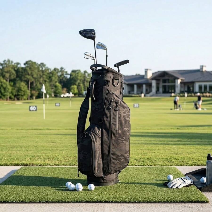 Lightweight Nylon Golf Club Stand Carry Bag, Portable Black Golf Club Holder For Men & Women, Compact Golf Storage Bag For Driving Range, Golf Course Practice - Black - View 1