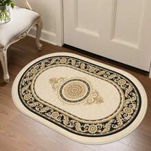 1pc Oval Flannel Door Mat, Soft Comfortable Absorbent Non-Slip Machine Washable With Non-Slip Backing, European Floral Scroll Pattern Design, Suitable For Entrance, Living Room, Bedroom, Kitchen, Bathroom, Laundry Room, Patio And Holiday Decor, Multi-Functional Home Floor Mat, Entryway Rug, Kitchen Bathroom Carpet - Multicolor - View 6