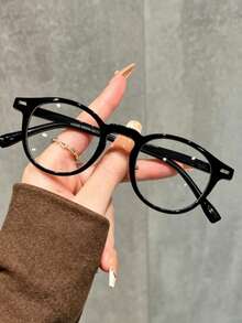 1 Pair Small Frame Transparent Lens Glasses, Black Rectangular Non-Prescription Glasses, Unisex, Fashion Accessory, PC (Polycarbonate) Frame And Lenses - Black - View 3