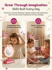 Mini Hair Salon Toy Set With Detachable Hair Dryer, Music & Light Mirror, Beauty Accessories, Parent-Child Interactive Role Play, Suitable For Girls 3+ Years Old, Halloween Gift, Birthday Gift - Multicolor - View 6