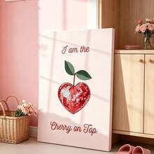 1pc "I Am The Cherry On Top" - Disco Heart Cherry Poster - Fun Wall Art - Home Kitchen Decor Artwork - Living Room, Bedroom Canvas Wall Decor - Multicolor - View 7