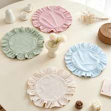 1pc/2pcs/6pcs Korean Style Solid Color Round Placemats, Sweet Princess Style Candy Color Tablecloth With Ruffle Edge, Cute Food Plate Heat-Insulating Background Mat - Multicolor - View 1
